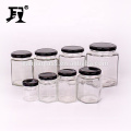 empty glass hexagon jar all size with black metal lids cheap jars